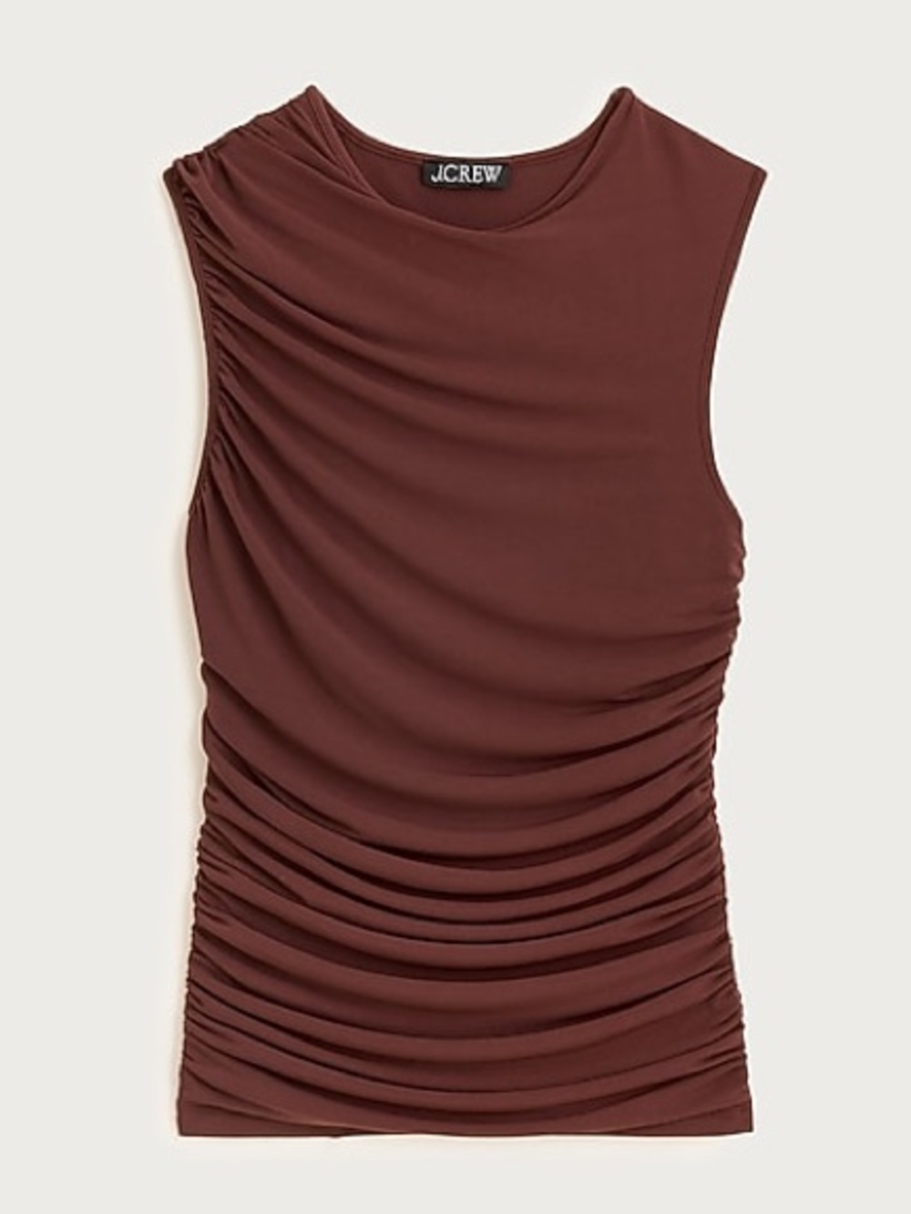 J.Crew Ruched Stretch Shell Top In Brown Matte Jersey NWT Size XS Bodycon Fall